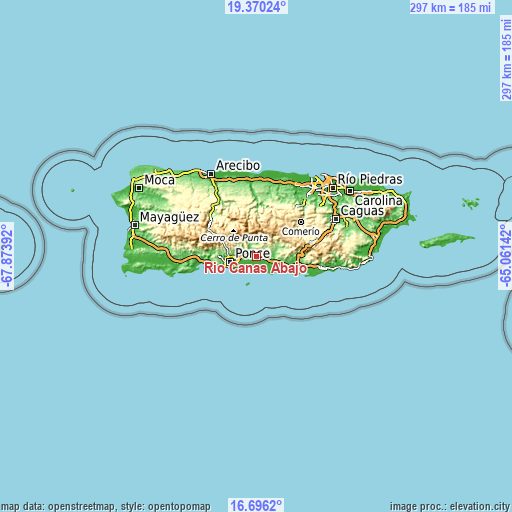 Topographic map of Río Cañas Abajo