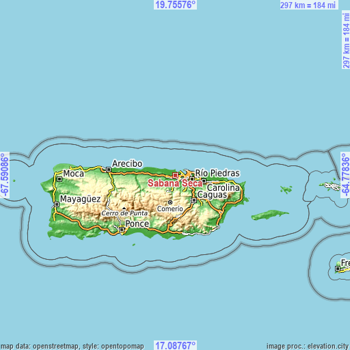 Topographic map of Sabana Seca