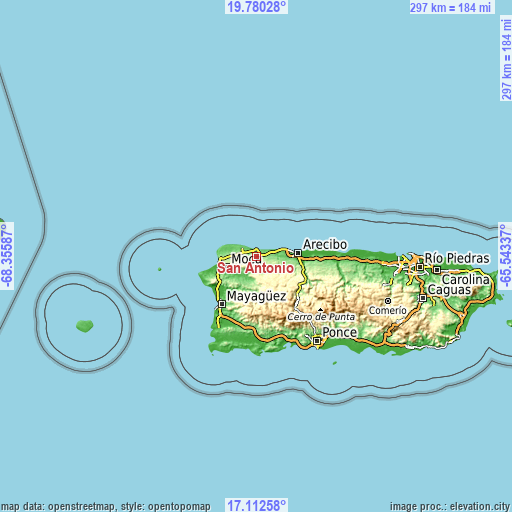 Topographic map of San Antonio