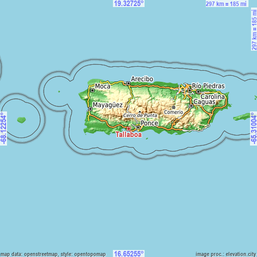 Topographic map of Tallaboa