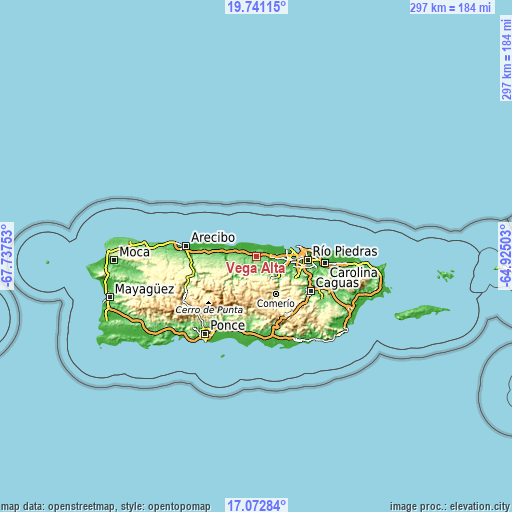 Topographic map of Vega Alta