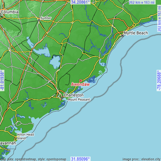 Topographic map of Awendaw