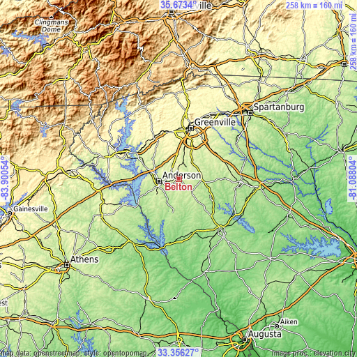 Topographic map of Belton