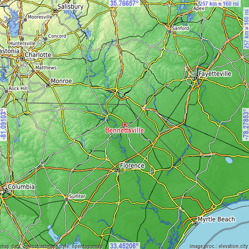 Topographic map of Bennettsville