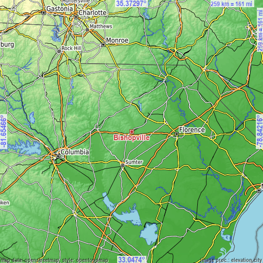 Topographic map of Bishopville