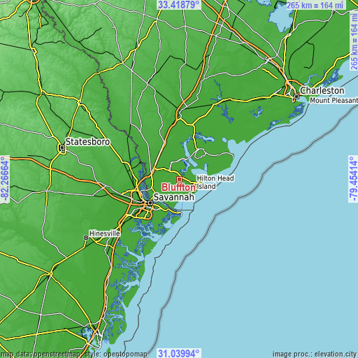 Topographic map of Bluffton