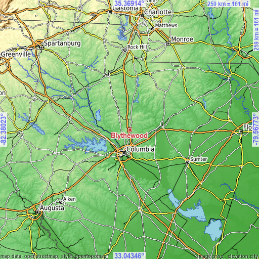 Topographic map of Blythewood