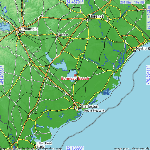 Topographic map of Bonneau Beach