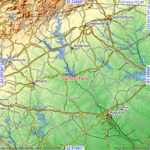 Topographic map of Calhoun Falls