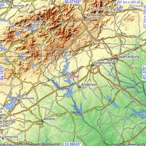 Topographic map of Central