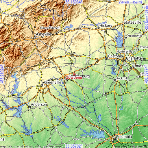 Topographic map of Cowpens