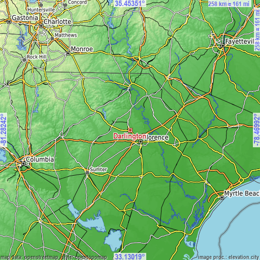 Topographic map of Darlington