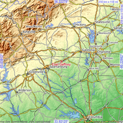 Topographic map of East Gaffney