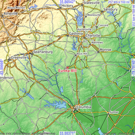 Topographic map of Eureka Mill