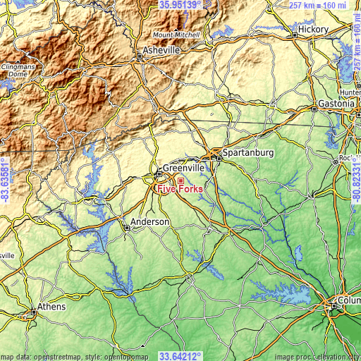 Topographic map of Five Forks