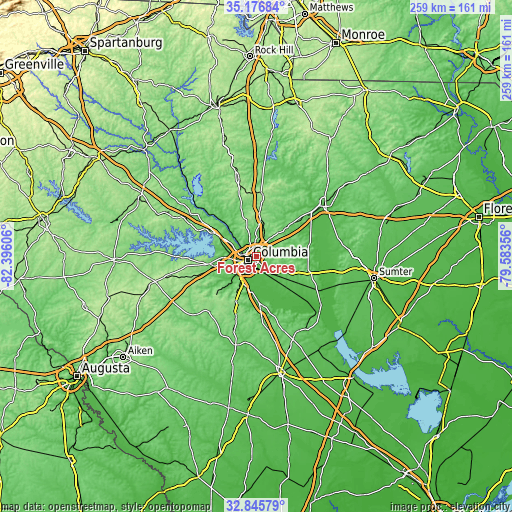 Topographic map of Forest Acres