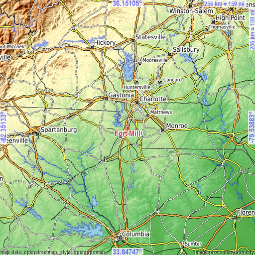 Topographic map of Fort Mill