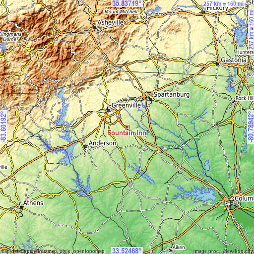 Topographic map of Fountain Inn