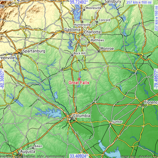 Topographic map of Great Falls