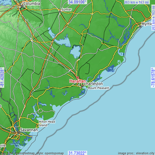 Topographic map of Hanahan