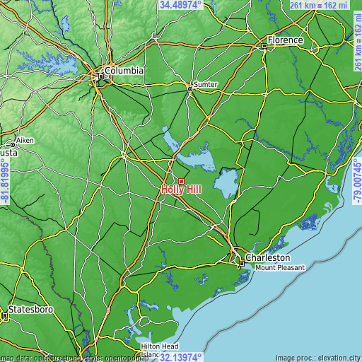 Topographic map of Holly Hill