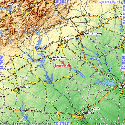 Topographic map of Honea Path