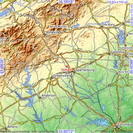 Topographic map of Inman