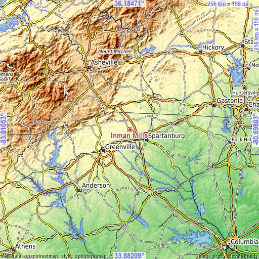 Topographic map of Inman Mills