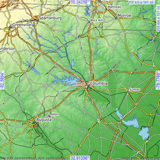 Topographic map of Irmo