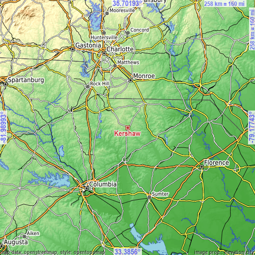 Topographic map of Kershaw