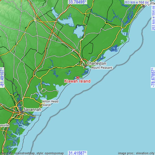 Topographic map of Kiawah Island