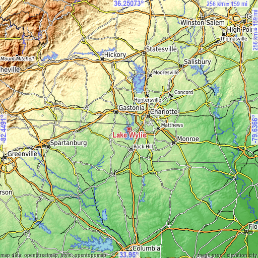 Topographic map of Lake Wylie