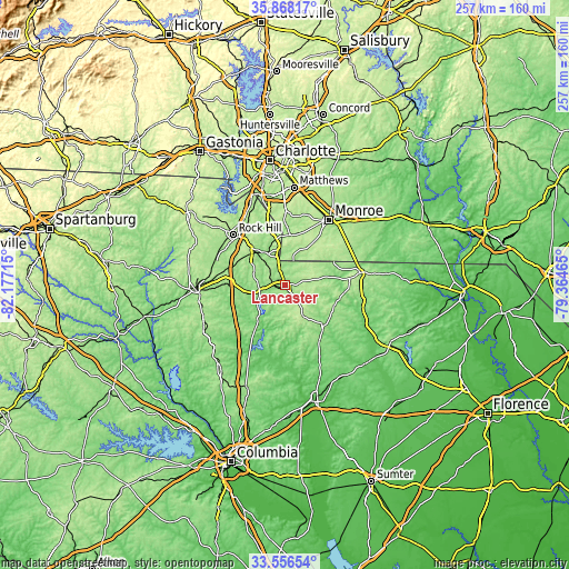 Topographic map of Lancaster