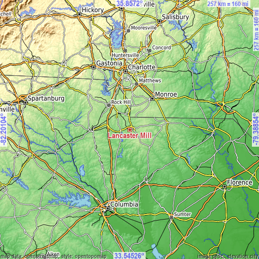 Topographic map of Lancaster Mill