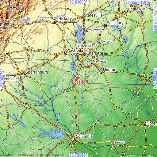 Topographic map of Lesslie