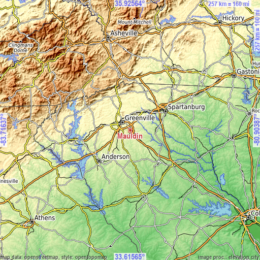 Topographic map of Mauldin