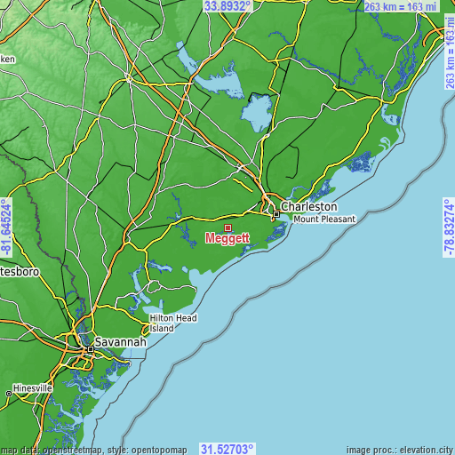 Topographic map of Meggett