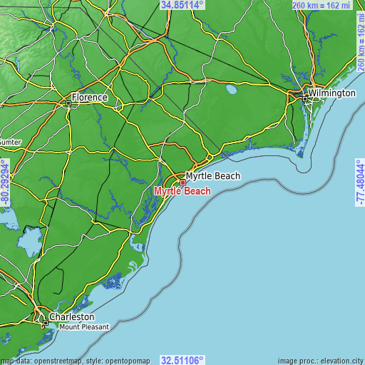 Topographic map of Myrtle Beach