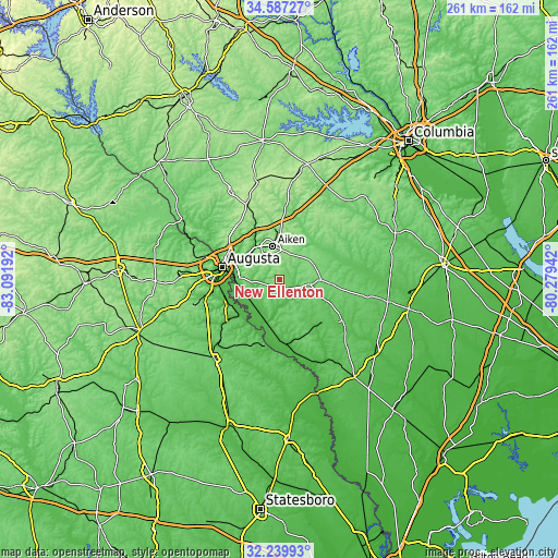 Topographic map of New Ellenton