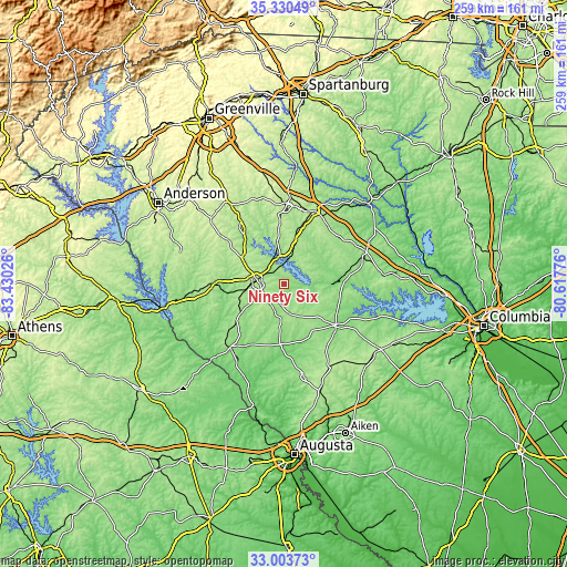 Topographic map of Ninety Six