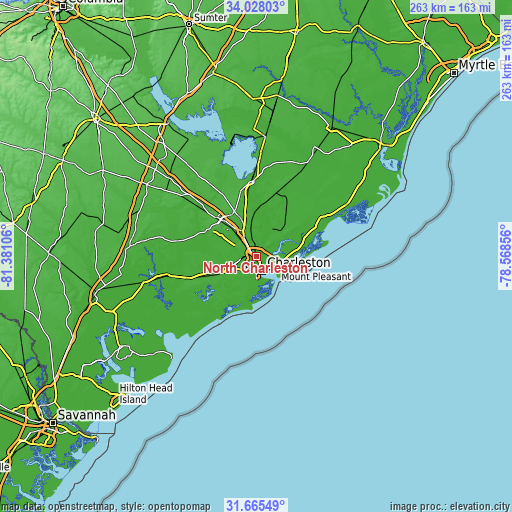 Topographic map of North Charleston