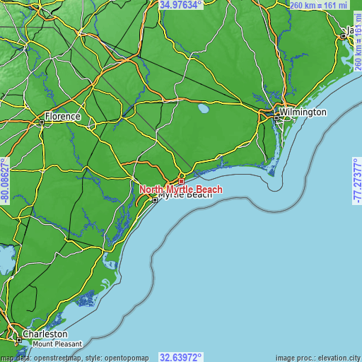 Topographic map of North Myrtle Beach