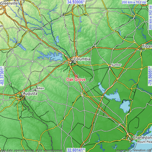 Topographic map of Oak Grove