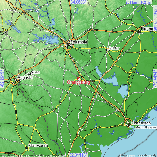 Topographic map of Orangeburg