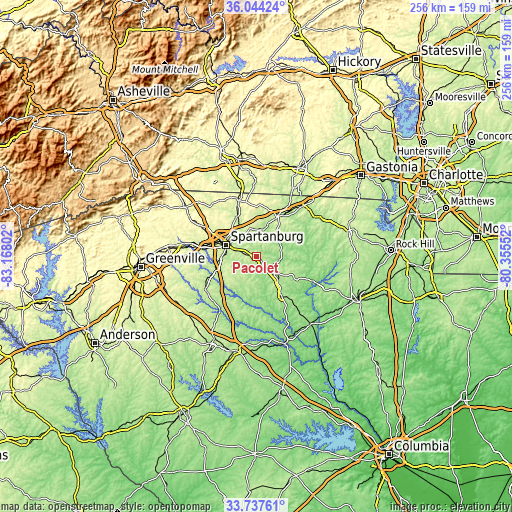 Topographic map of Pacolet