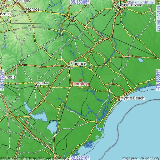 Topographic map of Pamplico