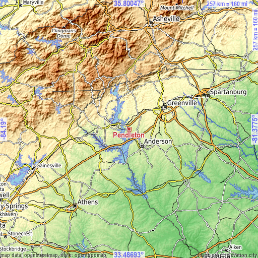 Topographic map of Pendleton