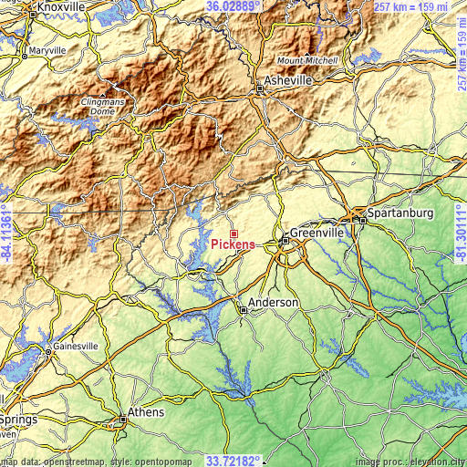 Topographic map of Pickens