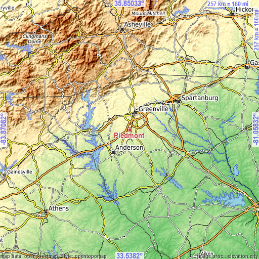 Topographic map of Piedmont