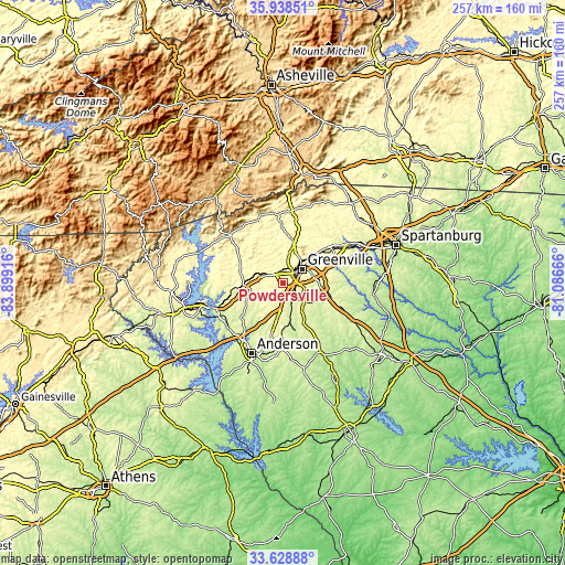 Topographic map of Powdersville